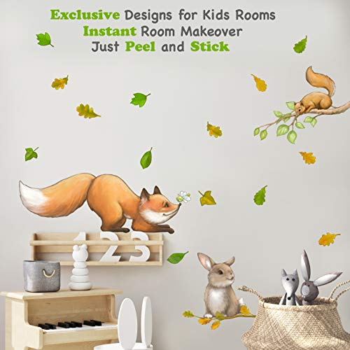 Woodland Animals Peel and Stick Wall Decals for Kids Room Decor. Forest Creatures Wall Stickers for Wall Decor. (Fox, Squirrel, Bunny)