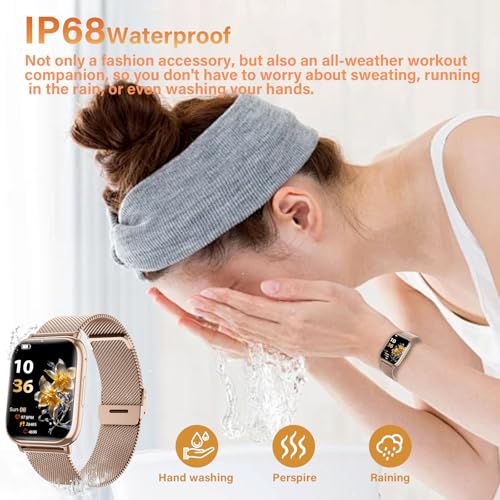 Women's Smart Watch with Bluetooth Calling, 1.83 Inch HD Smartwatch with 24H Heart Rate, SpO2, Sleep, IP68 Pedometer 120+ Sports Modes Fitness Tracker for Android iOS Rose Gold (Roségold)