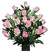 Stay-In-The-Vase Artificial Cemetery Flowers for Outdoor-Grave-Decorations - Pink-Rose Bud Bouquet Lush Fake Flowers, Non-Bleed Colors Design