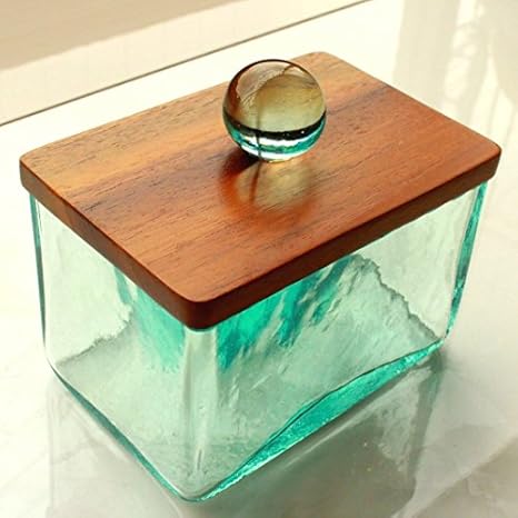 Amazon 収納 小物入れ コットンケース 木製フタ付 ガラスクリアタイプ
