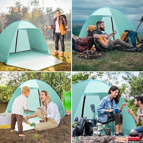 Beach Tent, Anti-UV 50+ Beach Tent with Zippered Back Door, Beach Shelter, 1-2 Persons, Small Packaging for Sun Protection, Beach, Garden