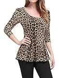 Allegra K Ladies Leopard Prints Slipover Stretchy Peplum Shirt S Beige Black
