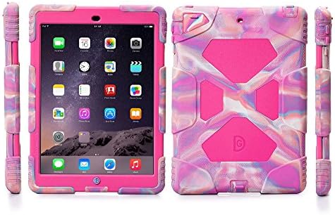 Mashy iPad 5 /iPad Air Case,Protective Cover + Scratchproof Screen Protector + Multiple Kickstand (Shockproof + Drop Resistance) -PinkCamo+Pink