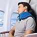 LANGRIA 6-in-1 Memory Foam Neck Support Travel Pillow with Detachable Hood Adjustable Neck Size for All Ages Side Elastic Pocket Neck Travel Cushion for Plane Train Car Bus Office (Blue)