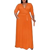 Runwind Plus Size Dress for Women - 3/4 Sleeve V Neck Maxi Dresses for Women (XL-6XL)
