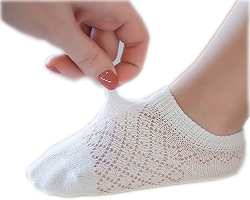 Caing Childrens Kids Anti Skid Slip Low Cut Breathable Ultrathin No Show Ankle Crew Socks Sport Mesh Thin Socks for flats (2-4 years old, White Box)