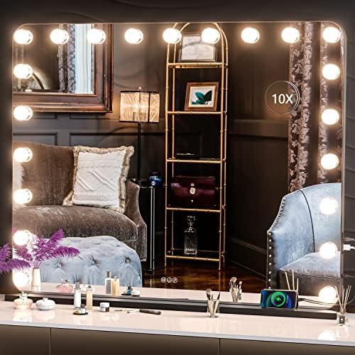 Hasipu Large Vanity Mirror with Lights, 39.4" x 31.5" Hollywood Mirror