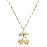 72ore Cherry Necklace Dainty Gold Rhinestone Copper Cherry Pendant Necklace for Women Holiday Jewelry Birthday Gifts Party Outfits Accessories