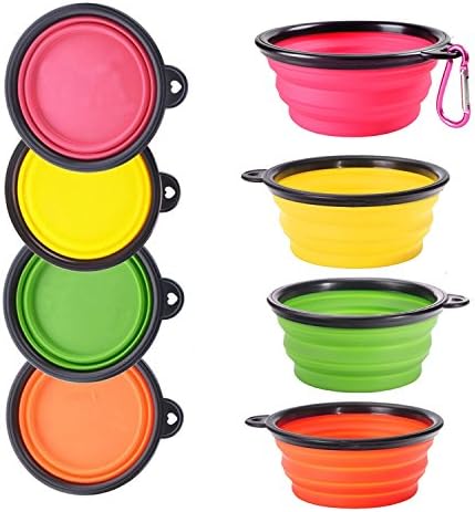 TUDIGONG 4-Pack Collapsible Silicone Dog Bowl,Food Grade BPA Free Portable Travel Pet Water Bowl With Carabiner