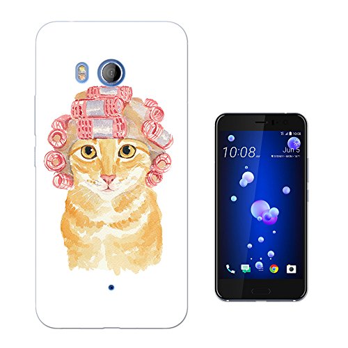 001122 - Curler Cat Fun Cat HTC U11 CASE Gel Silicone All Edges Protection Case Cover