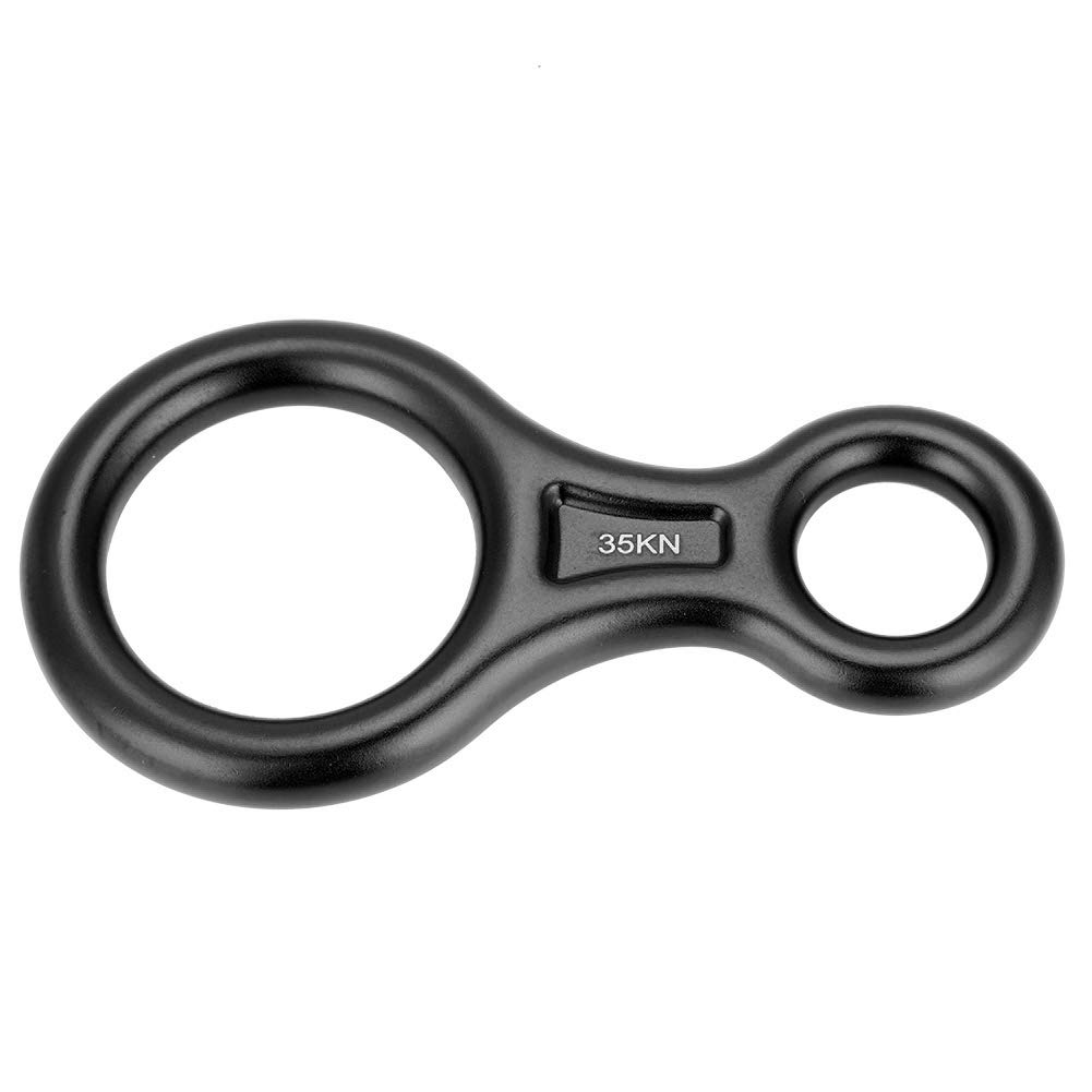 Tbest Climbing 8 Ring Terminal 8 Descender, 35KN Heavy Duty Climb Aluminum Figure 8 Descender Rigging Plate, Outdoor Rappel Rock Climbing Gear Downhill Ring Equipment Belay Device(Black)