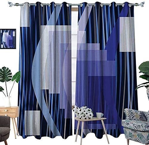 luvoluxhome Room Darkening Curtains Sleep Well Blackout Curtain for Living Room/Bedroom Abstract Wavy Stripes with Squares and Triplet Arrows Pattern Art White Blue 84.3"X72"