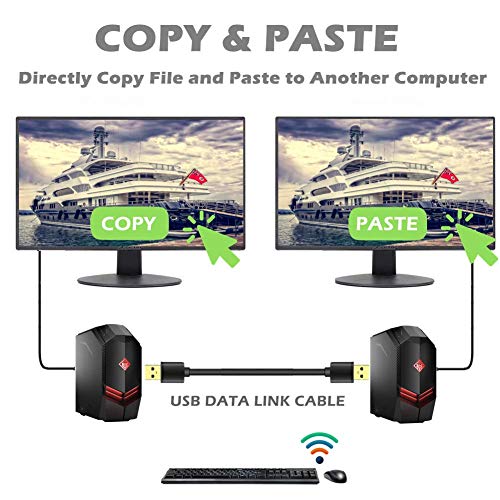 TECHTOO USB C Data Transfer Cable USB 2.0 Smart KM (Keyboard & Mouse) Easy Link Cable Driverless for Windows, Mac, Android Data Transferring from PC/Cell Phone to PC 6FT/2M