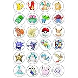 GEORLD 48 x Edible Cupcake Toppers Pokemon Party Collection Edible Cake Decorations, Uncut Edible Prints on 2 Wafer Sheet