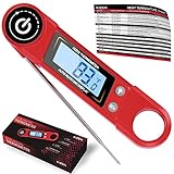 Kizen Digital Meat & Cooking Thermometer - Instant Read, Talking, Back Light, Collapsible Probe, Auto-off. Comes in Premium Gift Box, with eCookbook. For Food, Kitchen, BBQ, Grill! (Red)