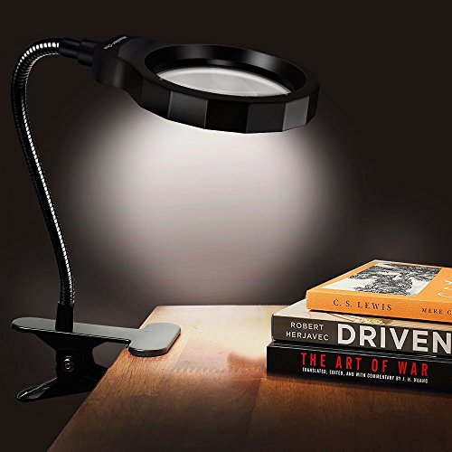 BicycleStore Magnifying Glass Light Illuminated Magnifier 3X LED Magnified Glass USB Powered Magnifier with Clip for Reading, Crafting, Jewelry Design, Hobby and More