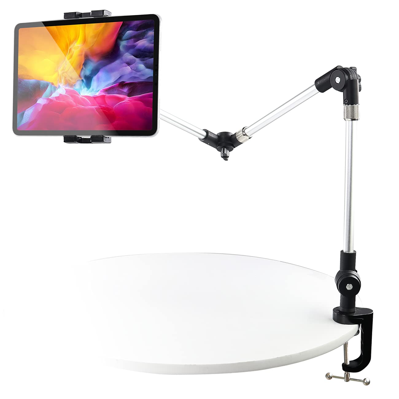 Metal Long Arm Tablet Holder, woleyi Adjustable Tablet Mount Stand for Bed Desk Kitchen, Flexible Foldable Aluminum Tablet Clamp for iPad Pro 12.9 Air Mini, Galaxy Tabs, Switch, iPhone More 4-13"