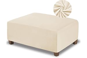 NeColorLife Velvet Ottoman Cover Rectangle,Storage Ottoman Slipcover Rectangular Thick Stretchable Footrest Stool Covers with Elastic Band(Small Size,Cream)
