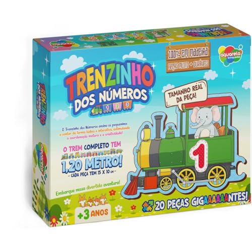 Quebra-cabeça Madeira, Aquarela Brinquedos, Trenzinho dos Números, 20 peças