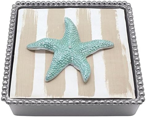 MARIPOSA Aqua Starfish Beaded Napkin Box, Silver