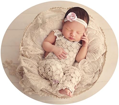Design Revolution Amelia Lace Baby Romper Ivory Vintage Purple Accents - Newborn