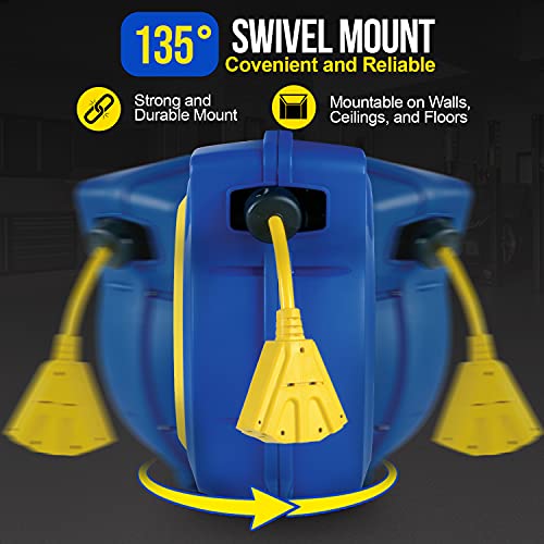 Goodyear Extension Cord Reel Retractable 14AWG x 65' Foot 3C/SJTOW