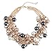 Elegant Gold Tone Faux Pearl Crystal Cluster Collar Chunky Bib Necklace