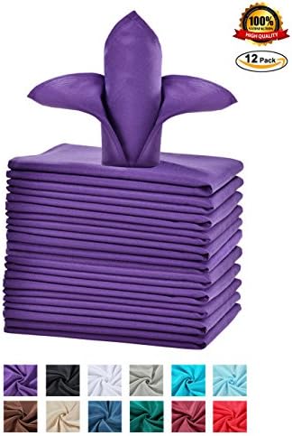 Cieltown Polyester Cloth Napkins 1-Dozen, Solid Washable Fabric Napkins Set of 12, Perfect for Weddings, Parties, Holiday Dinner (20 x 20-Inch, Purple)