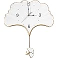 keenkee Elegant Wall Clock with Pendulum Battery Operated Non Ticking Silent Unique Home Decorative Fancy Hanging Clocks for Living Room Kitchen Bedroom Office Dining Bathroom Aesthetic Decor