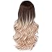 AISI QUEENS Ombre Long Curly Wig Cospaly Wigs Synthetic 2 Tone Dark Brown to Ash Blonde Wavy Wigs Natural Looking Side Part Heat Resistant Wigs for Women