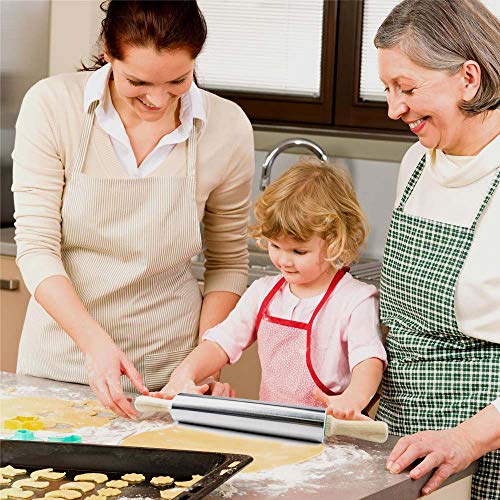 Rolling Pin and Silicone Pastry Mat Set,Stainless Steel Rolling Pin for Baking Dough,Fondant,Dumpling,Pizza,Pie,Pastries,Pasta and Cookies (stainless steel) - Thumbnail 5