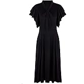 Vijiv Women's Vintage 1920s V Neck Long Bias Cut Sleeveless with Flutter Sleeves Bowknot Flapper Dress