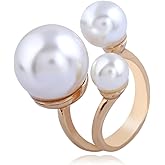OAOSIOH Unique Pearl Statement Open Rings for Women, Trendy Irregular Pearls Promise Knuckle Finger Rings Charm Prom Party Faux Pearl Aesthetic Jewelry Gifts