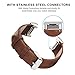 iGK Leather Replacement Bands Compatible for Fitbit Charge 2, Genuine Leather Wristbands Coffee Brown with Metal Connectors
