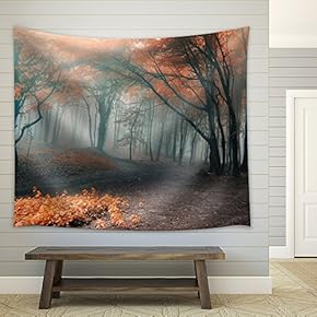Dirt Road on a Forest During Fall Time - Fabric Tapestry, Home Decor - 51x60 inches