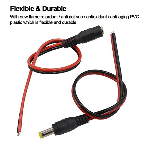 [Real 18AWG 43x2pcs Wires] 10 Pairs DC Power Pigtail Cable 12V 5A Male & Female + 10 Pairs DC Power Jack Plug Adapter Connector for CCTV Home Security Surveillance by MILAPEAK (2.1mm x 5.5 mm) - Thumbnail 5