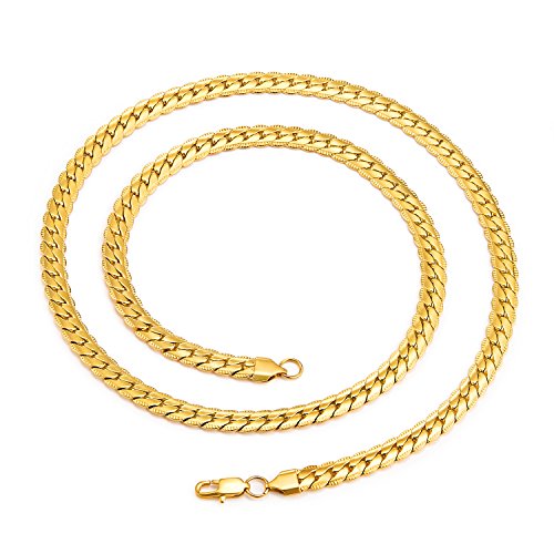 vcmart 18K Gold Plated 6mm Wide Snake Chain Necklace Men Jewelry, 20"