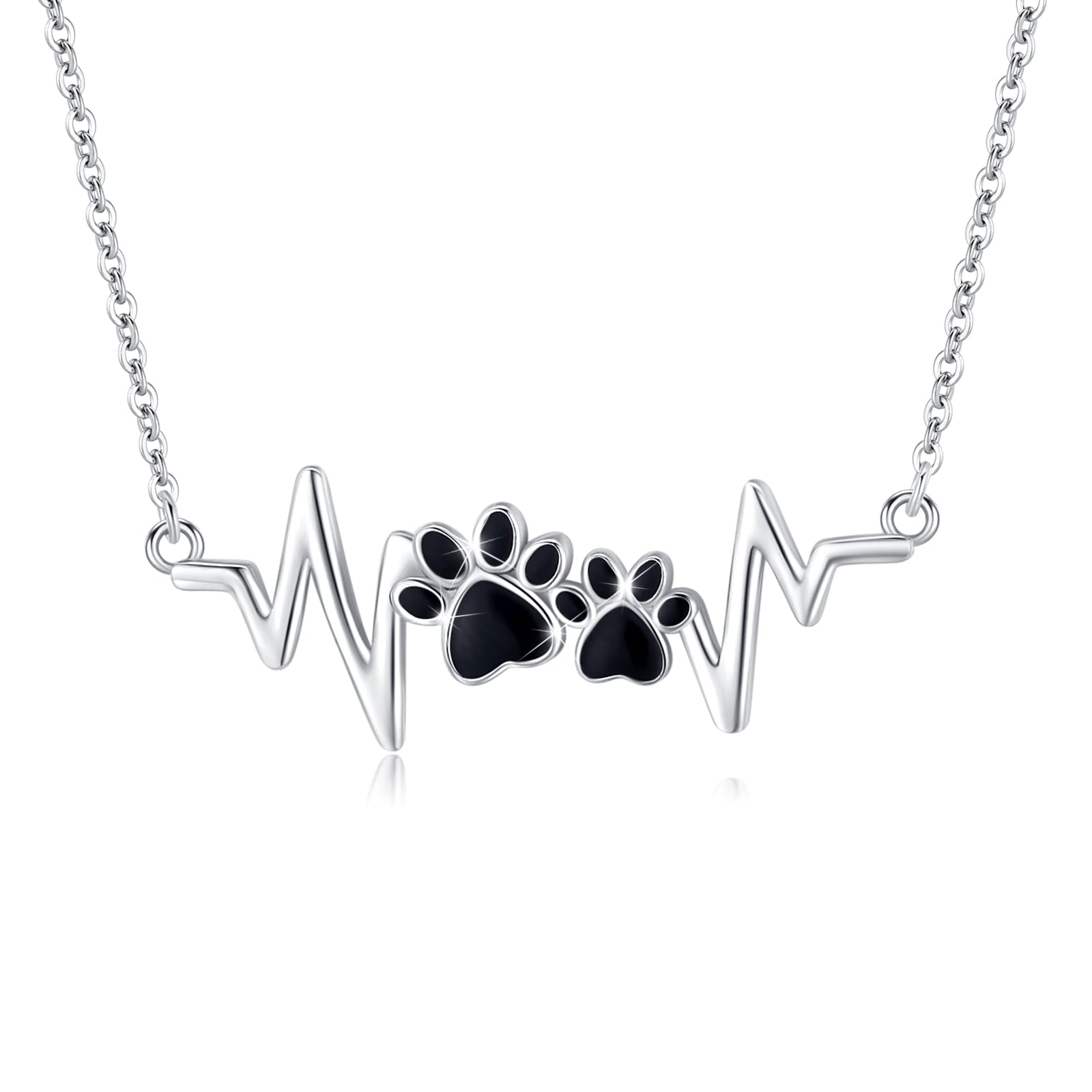SOESON Paw Print Necklace 925 Sterling Silver Heartbeat Necklace Dog Paw Print Pendant Jewellery Gifts for Girls Women