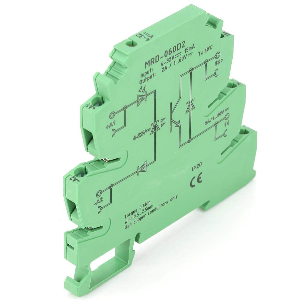 MRD-060D2 Relay Module, Input 4-32V DC Output 1-60V DC 6.2mm Ultra-Thin Solid State Relay Module TS - 35 Rail Installation with LED Input State Indicator