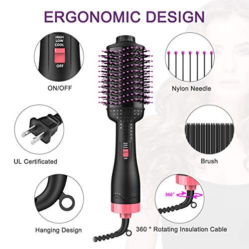 4 in 1 One-Step Hair Dryer and Styler Volumizer, Upgrade Hair Dryer Brush Salon Negative Ion Hot Air Brush Hair Straightener & Curly Hair Comb, 4 in 1 Function (Dry/Straighten/Curl/Massage)