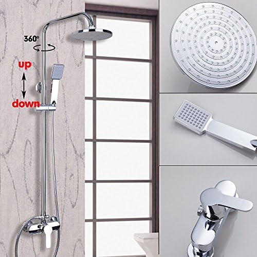 OUBONI Wall Mounted Chrome Shower Faucet Set 8"Round Rain Shower Head Bathtub Mixer Tap
