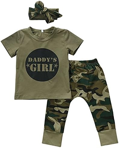 Baby Daddy's Boy Girls Clothes Set Tops+ Camouflage Long Pants Outfit(Girl,90)