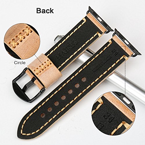 MAIKES Special Bridle Leather Apple Watch Strap For iWatch Apple Watch Band 42mm 38mm Series 3 2 1 Watchband (For Apple Watch 38mm, Orange+Black Buckle)