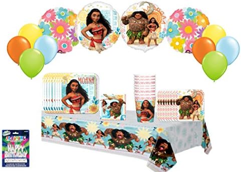 Disney Moana Ultimate Decoration &amp; Balloon Kit 8 Guest ~ 1Table Cover,12 pc Balloon Bouquet ~ Lunch Plates, Dessert Plates, Cups,