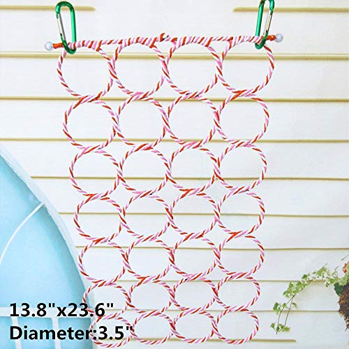 Bird Hemp Rope Net Swing,Parrot Perch Climbing Rope Ladder,Hammock Hanging on Parakeet Cage wiht 2 Hooks,Chew Toys for Greys Cockatoo,Cockatiel,Conure,Lovebirds,Canaries,Little Macaw 13.8" x 23.6"
