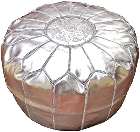 POUFATI Moroccan Faux Leather Pouf Ottoman Unstuffed, Silver