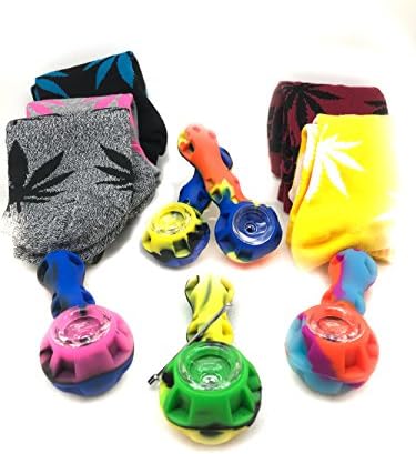 1 Silicone 4" Accessory AND 1 pair cotton leaf pipe socks Random Color