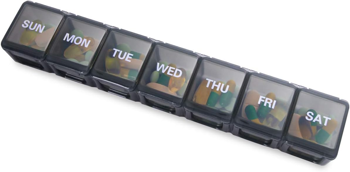 Extra Large Weekly Pill Organizer, Sukuos XL Daily Pill Cases for Pills/Vitamin/Fish Oil/Supplements (Black): Health & Personal Care