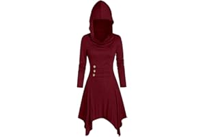 SHOPESSA Hooded Cloak Dress for Women Plus Size Steampunk Gothic Clothes Long Sleeve Short Halloween Medieval Hoodie Dresses
