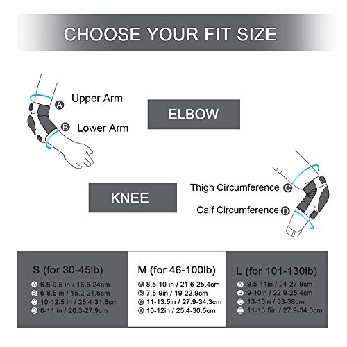 GROTTICO Knee-Elbow-Pads Wrist Guards for Kids-Youth-Adult - 3 in 1 Protective Gear Set for Skateboard Hoverboard Rollerblade Inline Skate BMX Bike Scooter